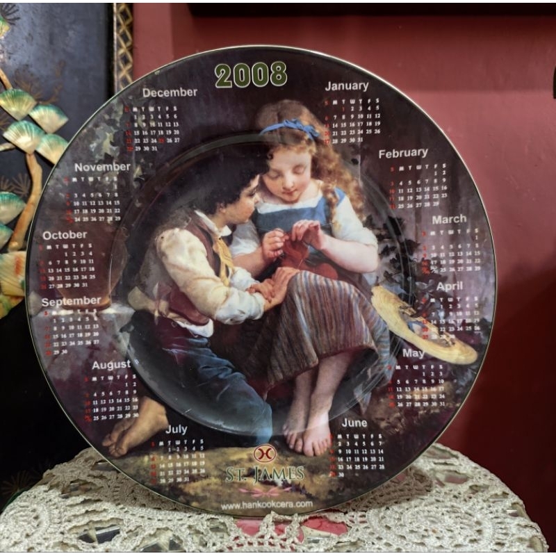 Piring Kalender Vintage ST JAMES SuperBone motif Eropa Langka 27 cm