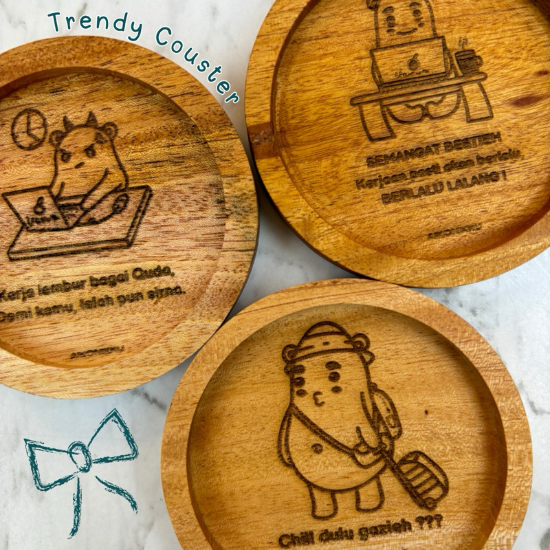 AIKO - Trendy Couster/Tatakan Gelas Kayu/ Tatakan Gelas Premium/Alas Gelas Custom/Souvenir Custom