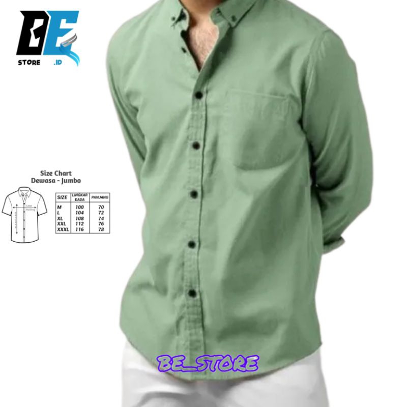Kemeja Sage Green | Kemeja Polos Pria Hijau Sage Lengan Panjang | Hem Katun Slimfit Formal Kasual