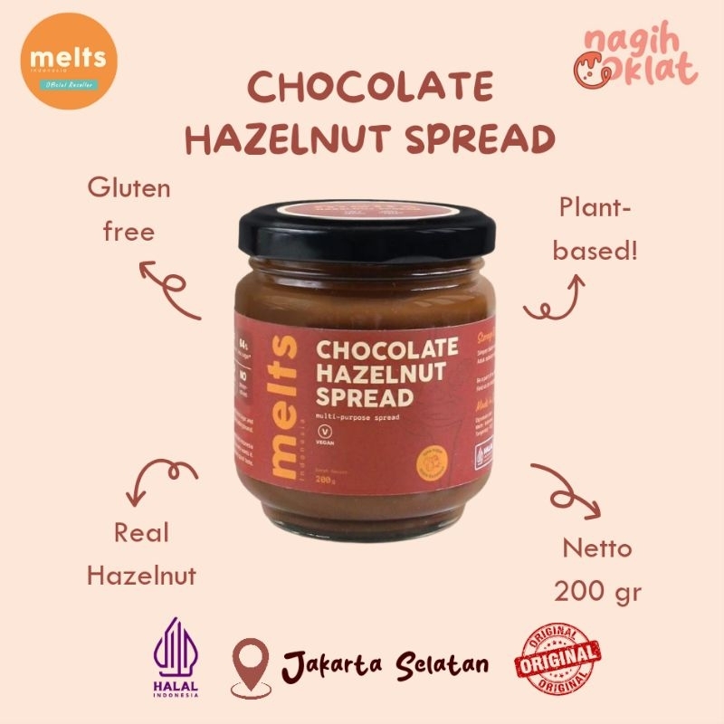 

MELTS Chocolate Hazelnut Spread | Selai Olesan Cokelat Hazelnut Untuk Sarapan Roti Topping Kue Pastry | Plant Based Vegan Gluten Free - @nagihcoklat