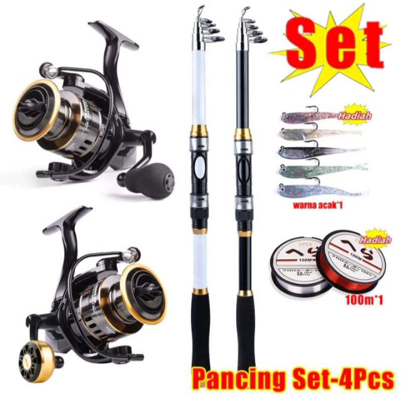 Pancing Set 1.8M-3.0M Joran Pancing Kaca Serat Teleskopik joran pancing laut dan 5.2:1 Rasio