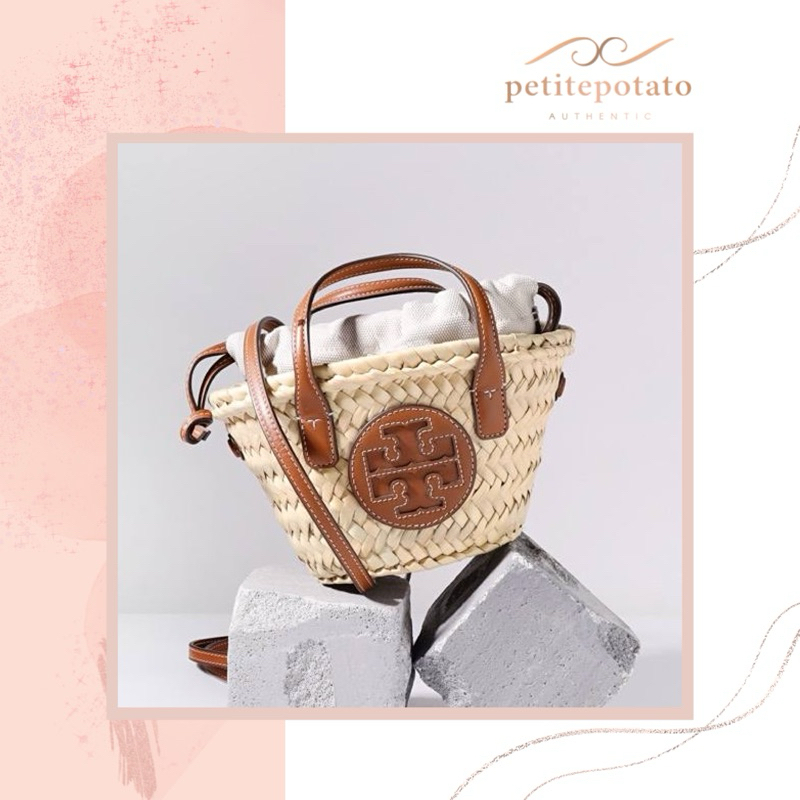 TAS BRANDED WANITA TORY BURCH ELLA STRAW MINI BASKET BAG