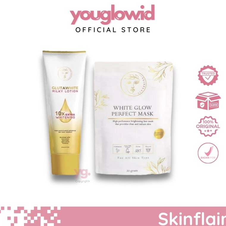 SKINFLAIR  White Glow Perfect Mask Glutawhite Milky Body Lotion Instant Brightening Tone Up Mask Mas