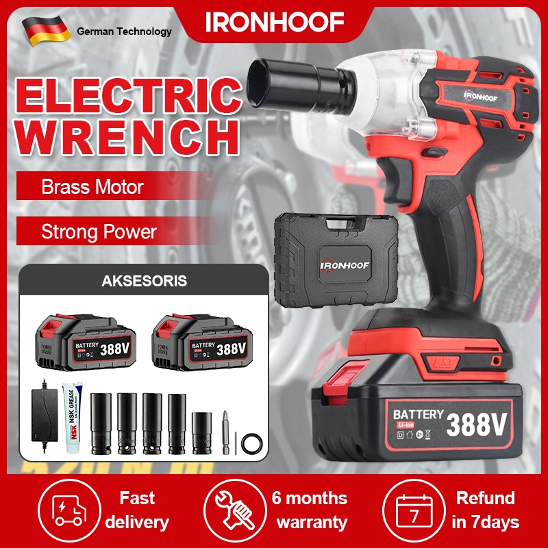 PROMO IRONHOOF Impact Wrench 388V Impact Baterai 288V Brushless 420N.M Electric Impact Wrench