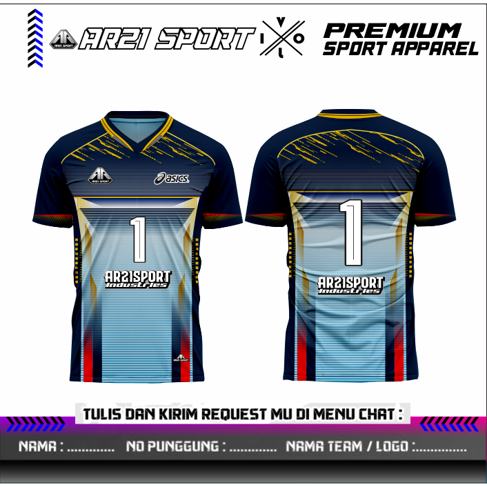 AR21 Jersey Sport Voli Futsal Badminton Sepakbola full printing free custome