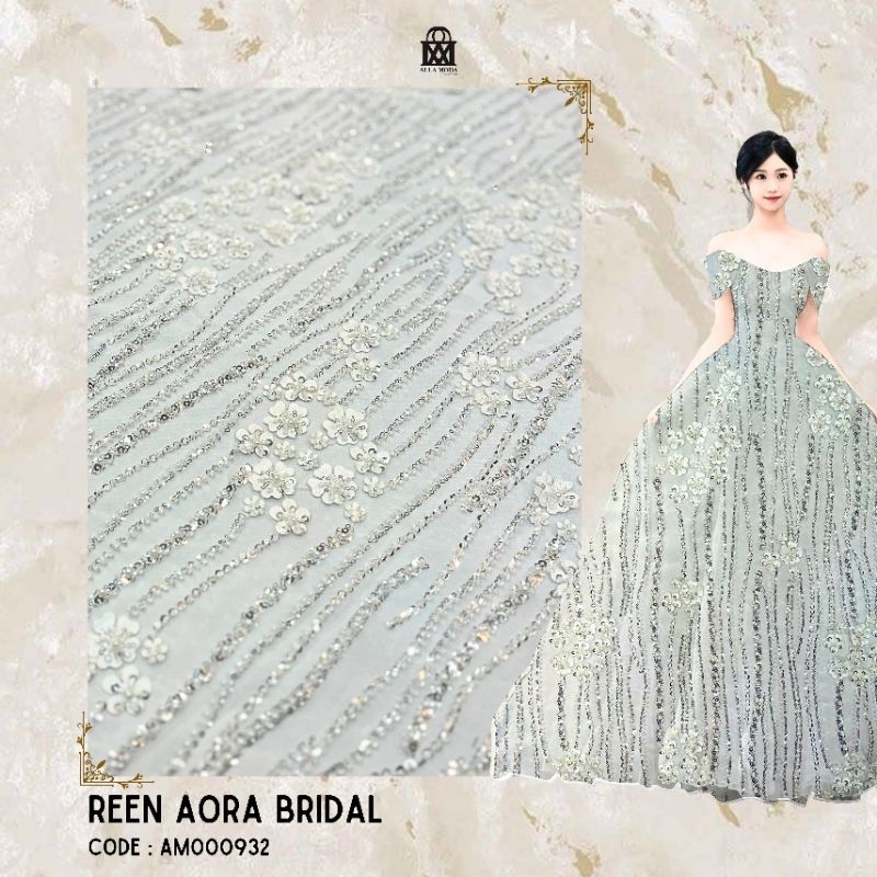 rtf Kain Brokat Payet Gaun Wedding/Kain Tulle Payet Premium Gaun Pengantin (per 1/2 m)