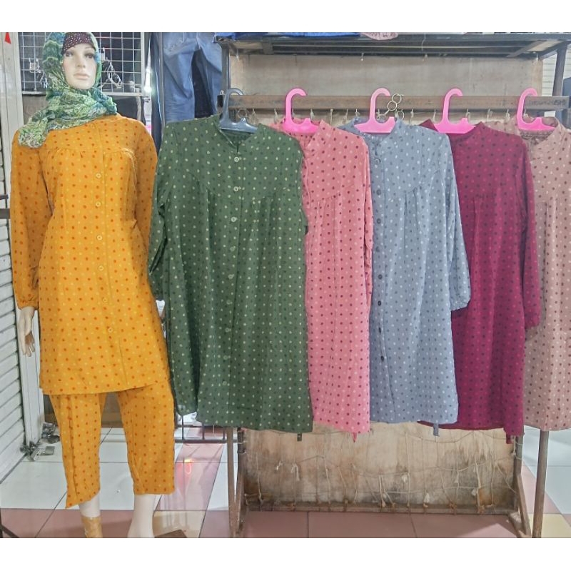setelan tunik celana bahan cringkle rubiah kekinian