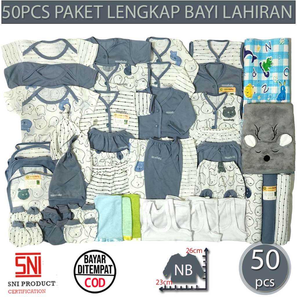 ummababyshop 50 Pcs Baju Bayi Setelan Lengan Panjang Kutung Pendek Brojol Sarung Tangan Kaki Bayi Gi