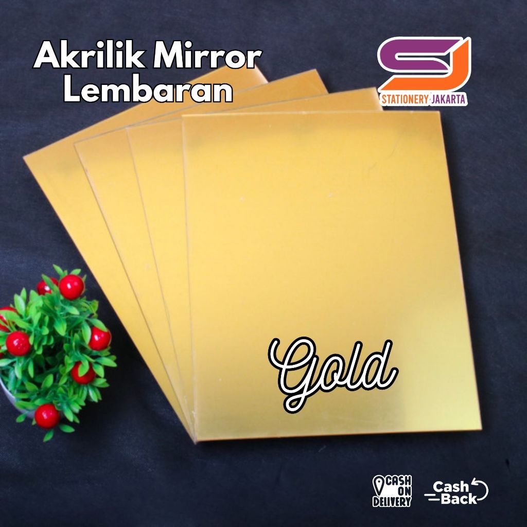 

Akrilik Acrylic Gold Kaca Mirror Lembaran Tebal 2MM Ukuran A4 A3