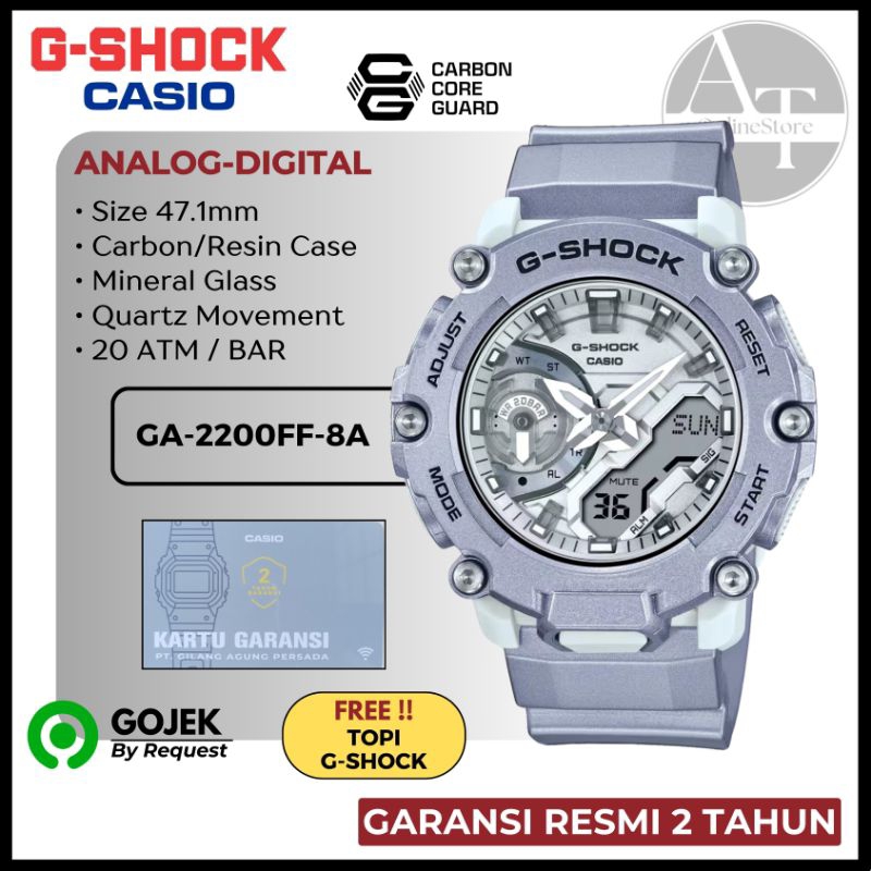 Jam Tangan Dual Time Pria Casio GA-2200FF-8A GA2200FF Carbon Guard ORIGINAL Resmi
