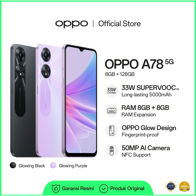 NEW OPOO A78 5G 8GB/128GB (33W SUPERVOOC+5000mAh Battery, RAM 8GB+8GB