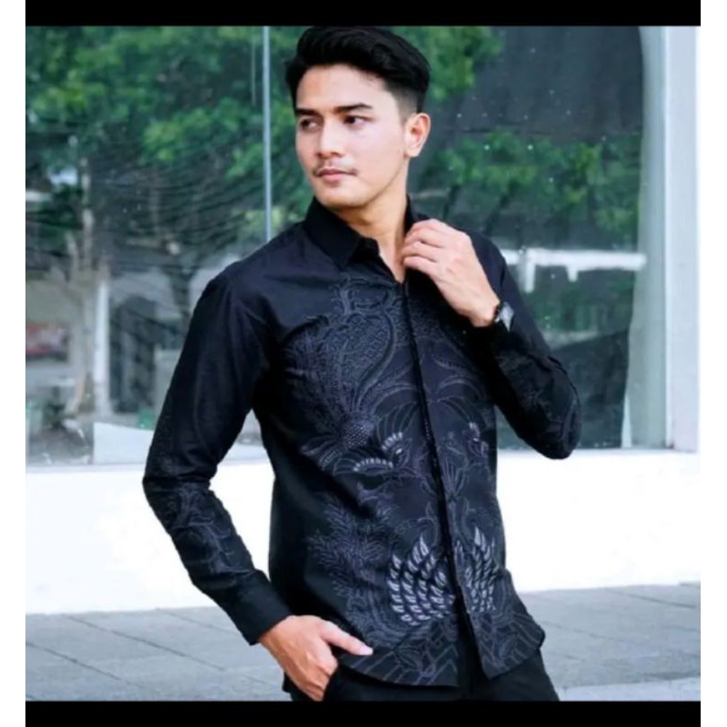 AGEMAN Kemeja Batik Pria Slimfit Premium Lengan Panjang Bahan Katun Halus Lapis Furing