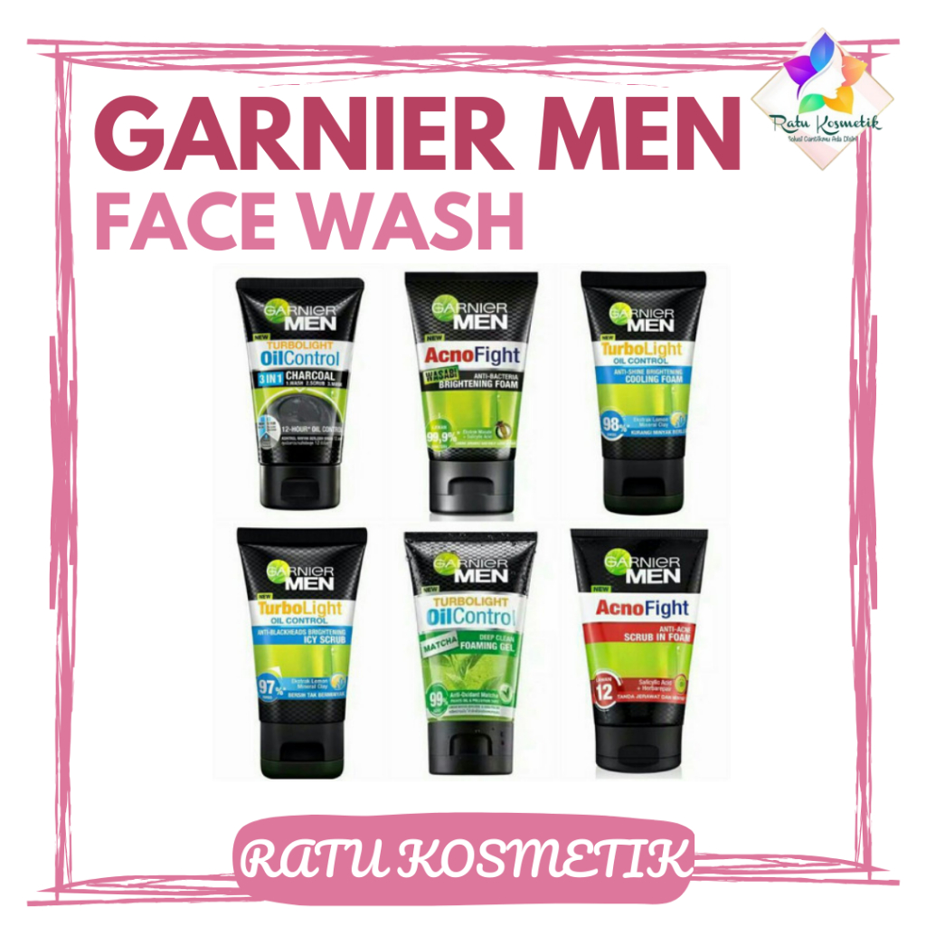 ❤ RATU ❤ Garnier Men Series Facial Wash 50ml - 100ml | Oil Control | Acno Fight | Wasabi | Turbo Bri