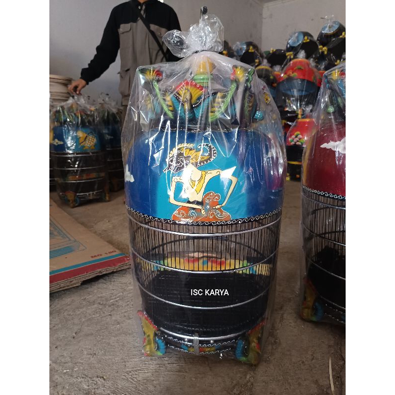 Sangkar Perkutut Mahkota Fiber Barong Motif wayang Fullset