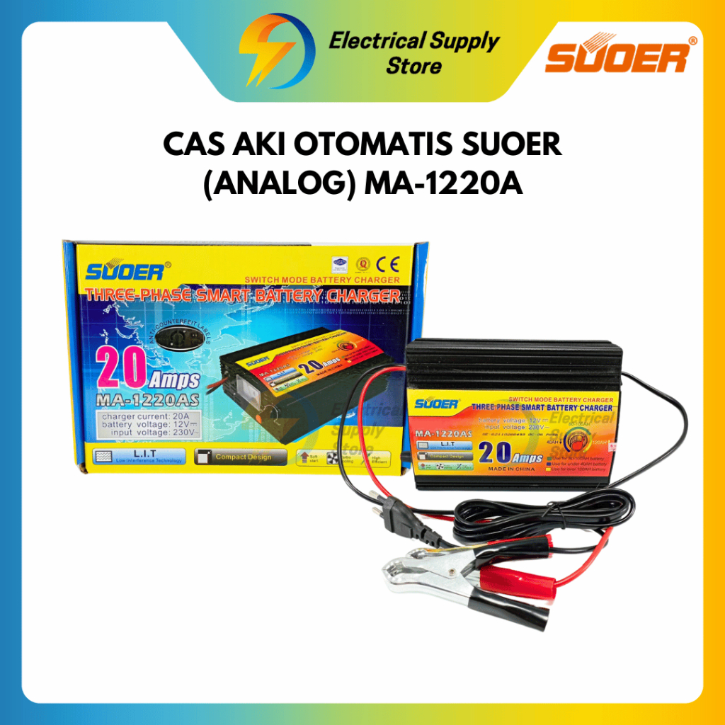 CAS AKI MOBIL / MOTOR OTOMATIS (ANALOG) SUOER MA-1220AS 12 VOLT 20 AMPERE | THREE PHASE CHARGING