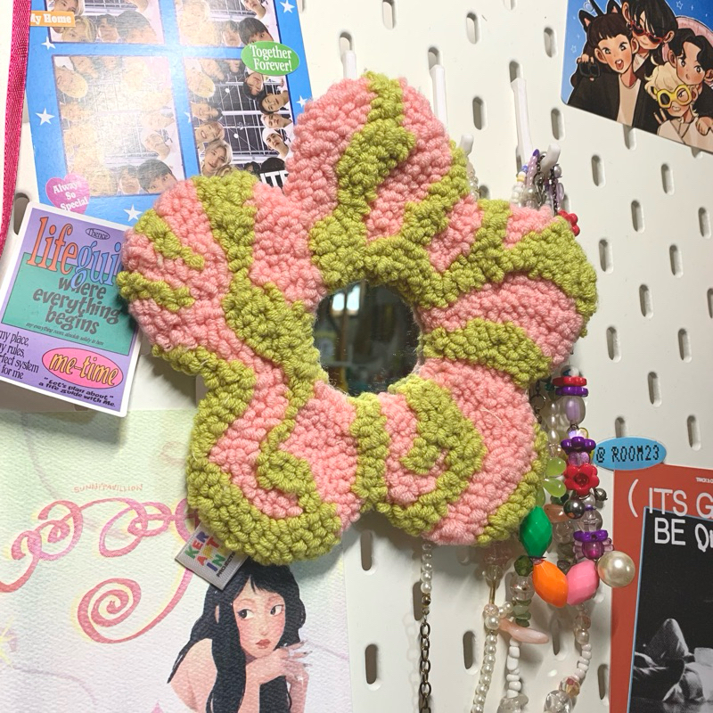 Tufting Mirror Cermin Punch Needle Flower Mirror