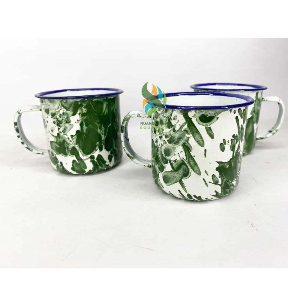 Souvenir Gelas Minum Kopi Susu Mug Enamel Blurik 7cm Cangkir Teh Gagang Kaleng Motif Loreng Antik