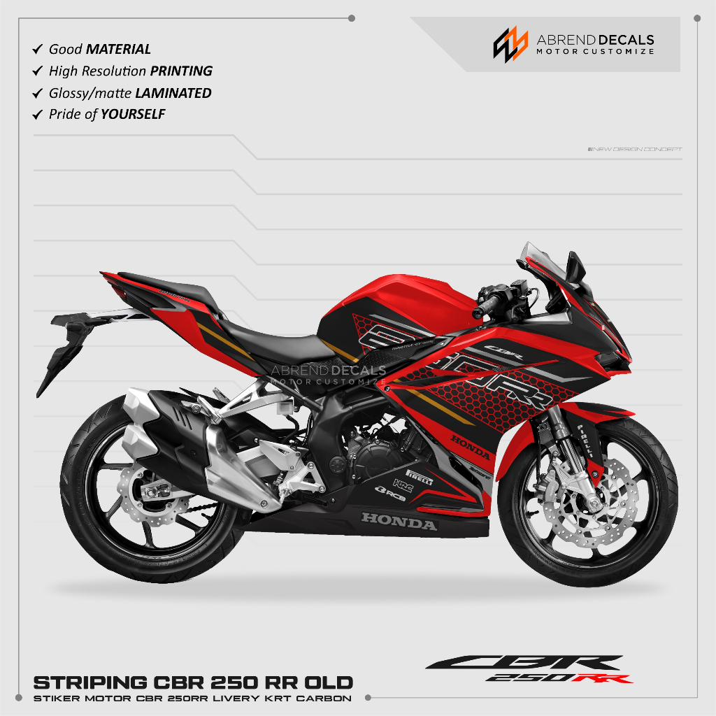 STIKER CBR 250 RR LIVERY KRT CARBON / STRIPING MOTOR HONDA CBR 250RR STOCK DECAL / STRIPE CBR 250 RR