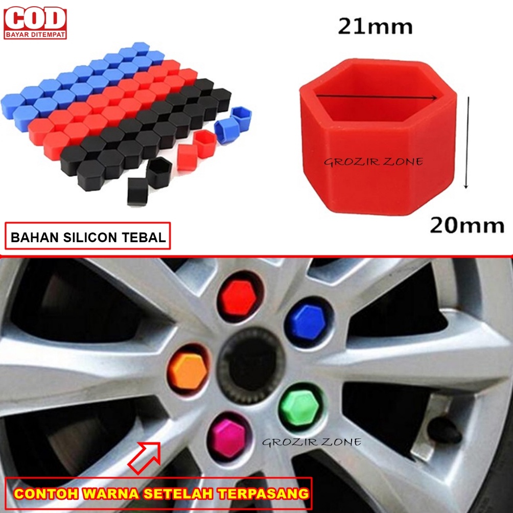 KODE H92T Tutup Baut Velg Mobil Variasi Ukuran 19 21mm Isi 2pcs Bahan Karet Cover Baut Roda Lugnuts 