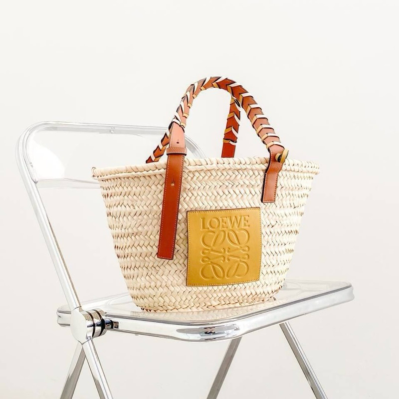 Original Loewe Palm Leaf Braided Handle Basket Bag in Calfskin