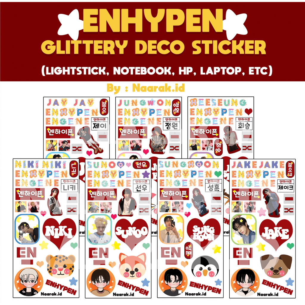 ENHYPEN STICKER GLITTERY DECO LIGHTSTICK, NOTEBOOK, HP, LAPTOP, DLL