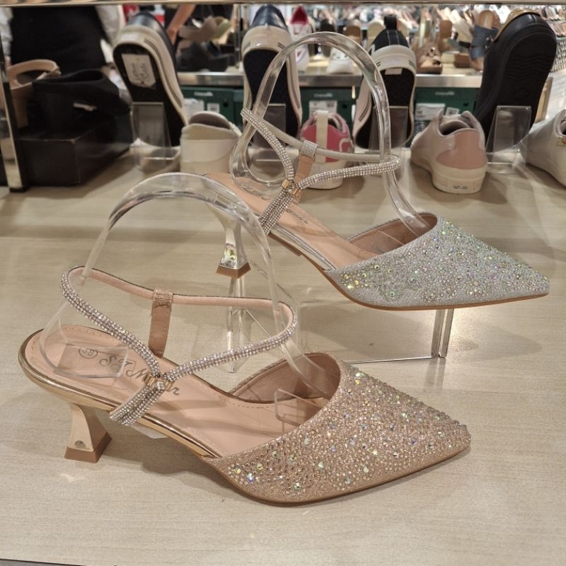 St moritz new arrival sandal selop tali heels hak 7cm pesta wanita motif bling2 ringan empuk & ori s