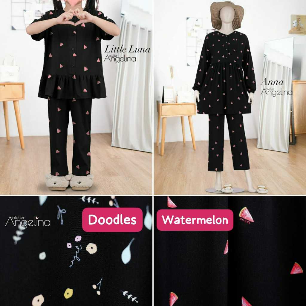 ATELIER ANGELINA BLACK LITTLE BELLA DRESS LITTLE ZAHRA BASIC SERIES DOODLES WATERMELON BLACK