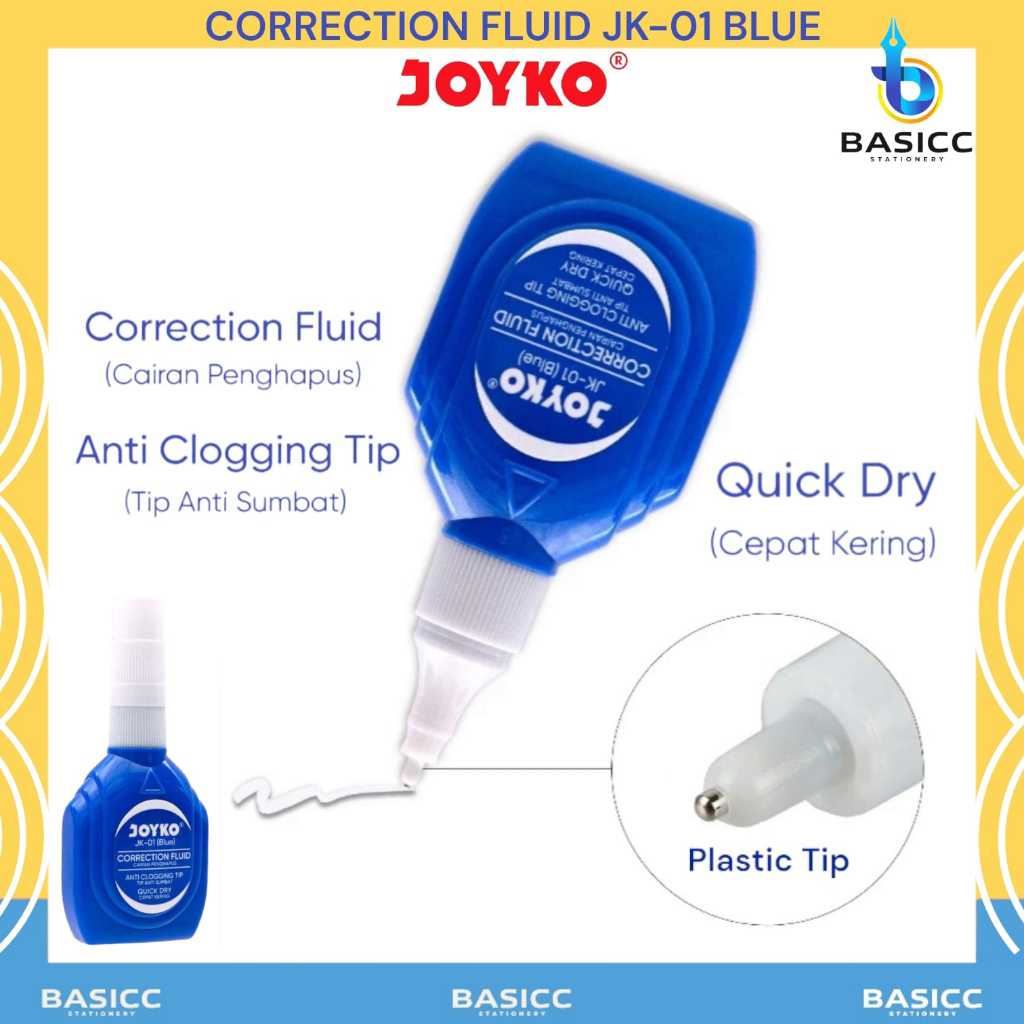 

Joyko Tip Ex Correction Fluid New Penghapus Cair JK - 01 Biru | @1Pcs
