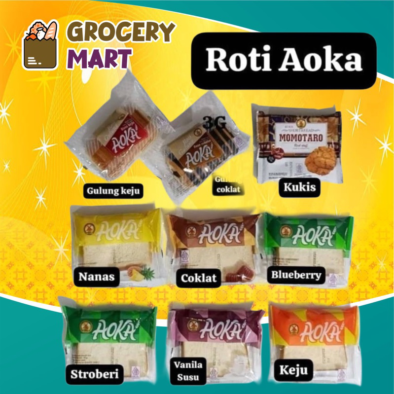 

Roti AOKA All Varian Cokelat , Keju , Vanilla, Stroberi , Gulung Coklat , Momotaro Original , Momotaro Coklat