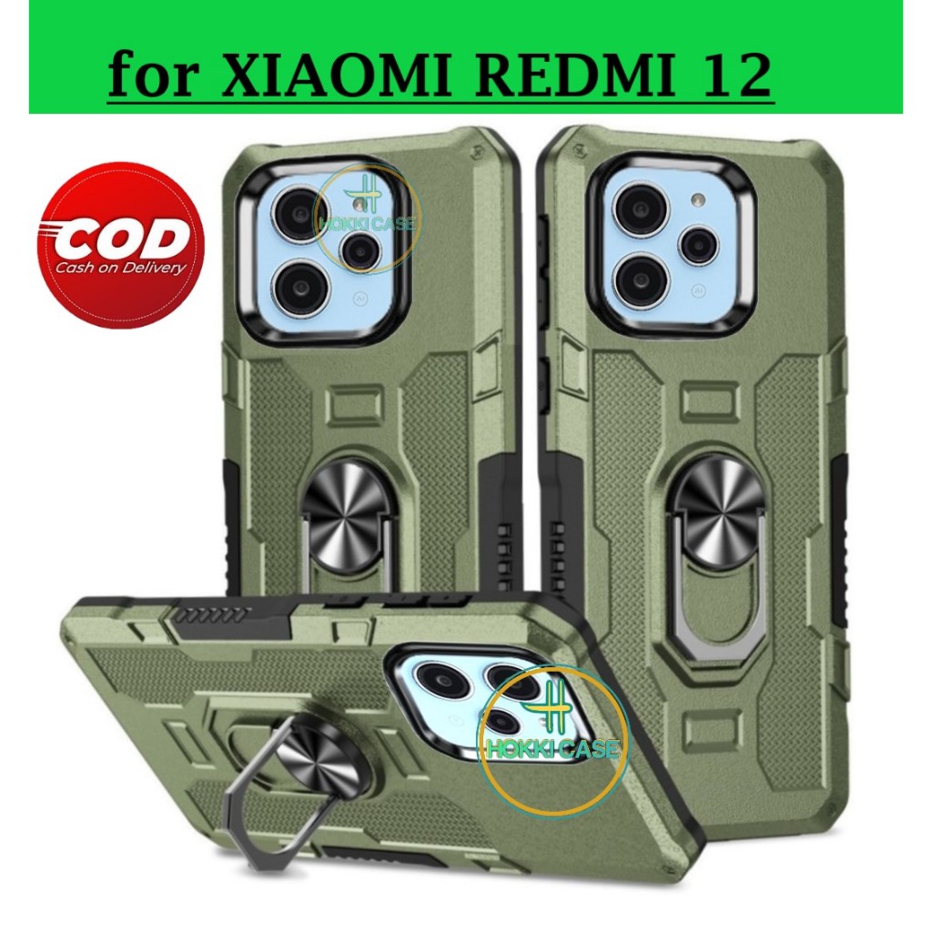 Casing Xiaomi Redmi 12 Hard Case Ring Armor Robot Case Kickstand Hybrid/Ring Holder