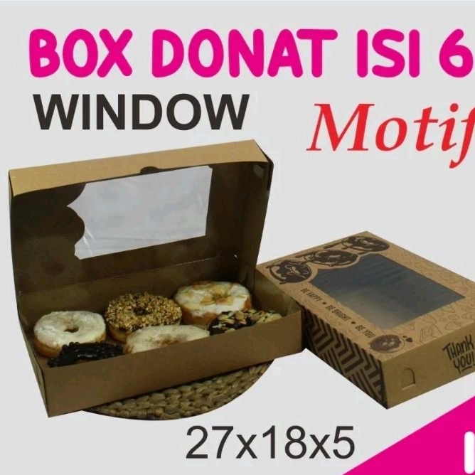 

KOTAK ISI KUE DONUT COKLAT KRAFT JENDELA MOTIF DONAT