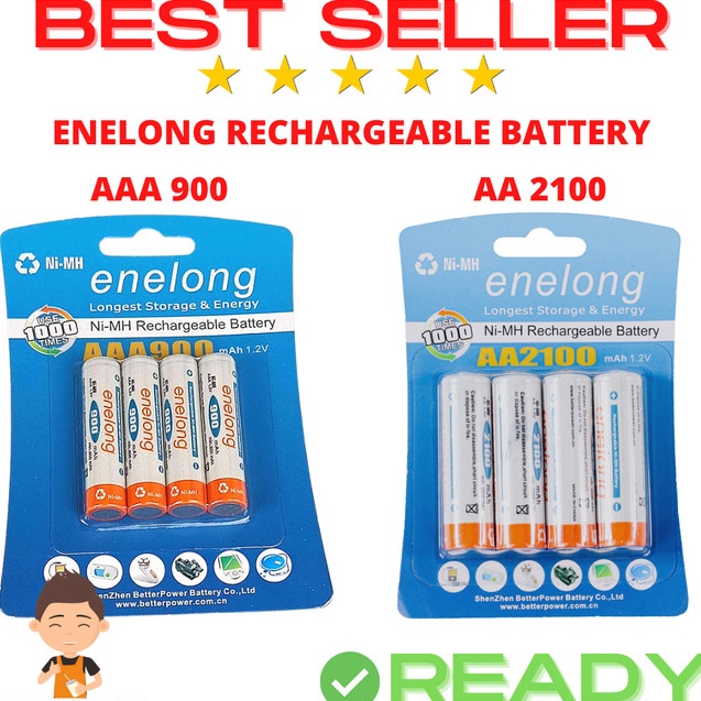 COD  Enelong Battery Baterai Charge AA Rechargeable NiMh 21mAh 4Pcs  ENELONG AAA 9