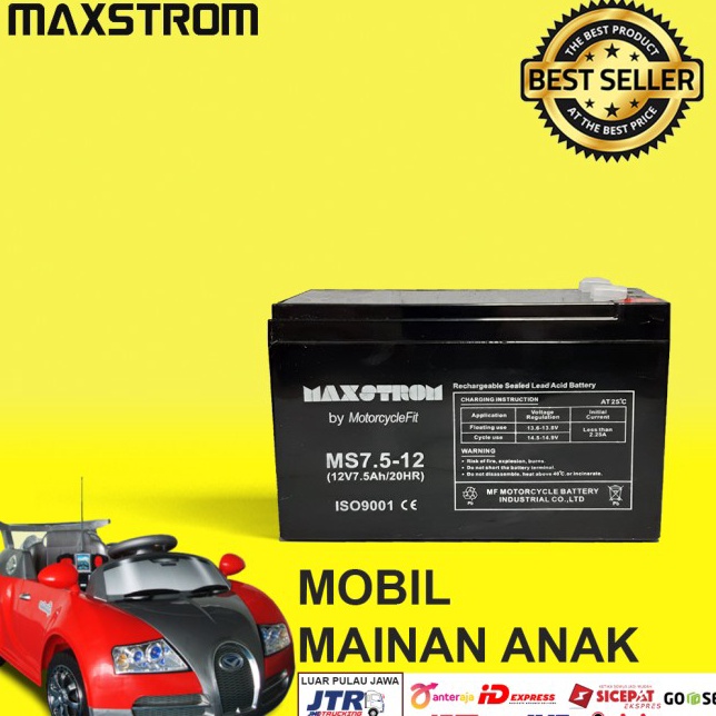 Aki Mainan Mobil Anak 12V 75Ah Aki VRLA MAXTROM MS7512 PALING BAGUS