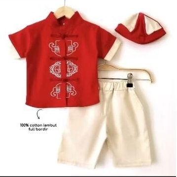 Setelan Cheongsam Anak Laki Laki + Topi