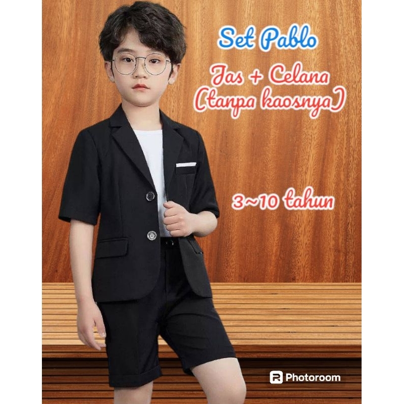 BPS Set Kids Blazer Celana PABLO Hitam Anak Cowok 3 sampai 9 tahun Black Jas Elegan Keren Lelaki Say