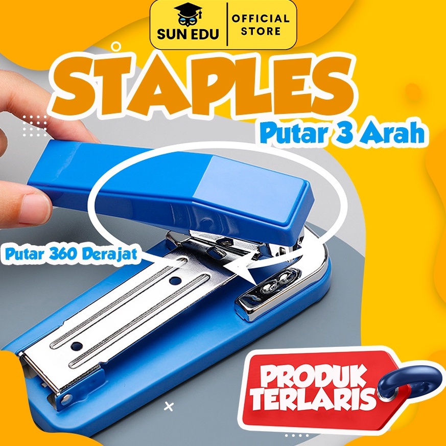 

Super Laris Triple Stapler stepler rotatable Staples meja putar 3 arah besar Staples kantor