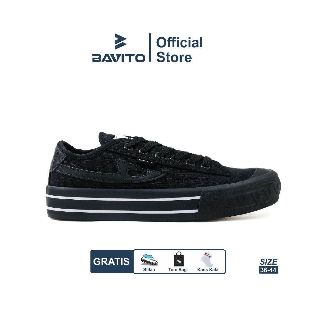 Bavito 36-44 Basic Low Fullblack - Sepatu Sneakers Casual Pria Wanita