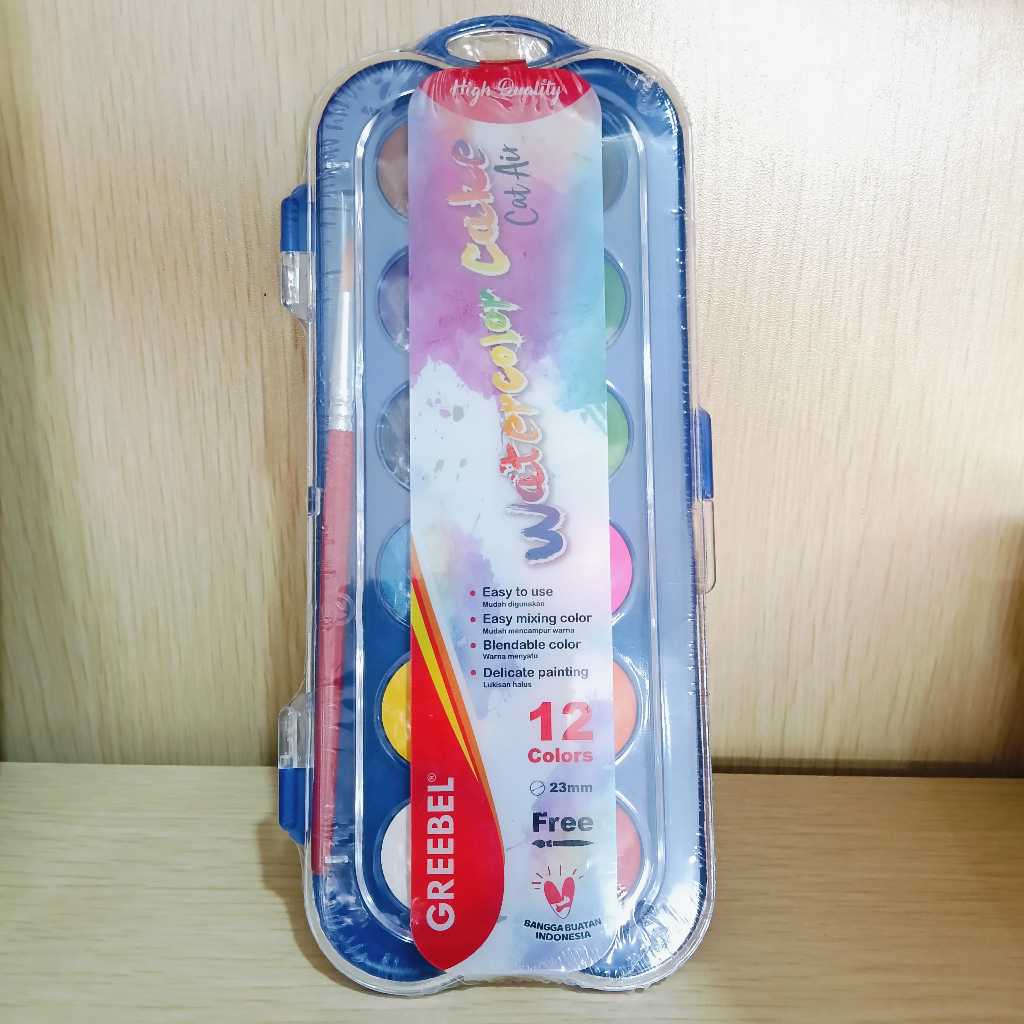 

GREEBEL WATER COLOUR CAKE 12 WARNA CAT AIR PADAT BONUS KUAS