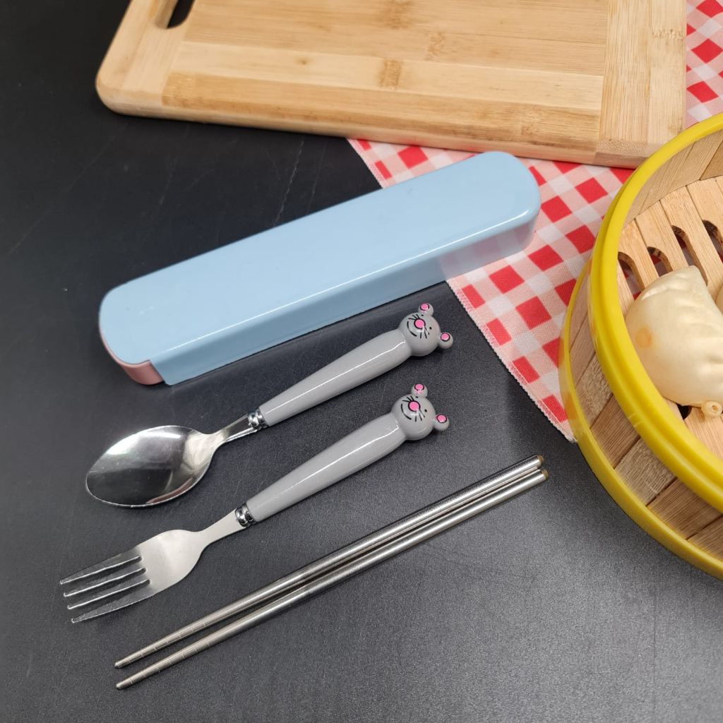 SENDOK ANAK SET LUCU SUMPIT GARPU MAKAN SET STAINLESS