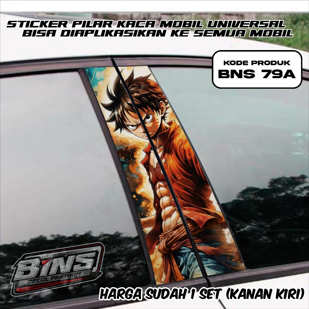 BNS79-STIKER PILAR PINTU MOBIL UNIVERSAL SATU SET KANAN KIRI-STICKER MOBIL ONE PIECE LUFFY JAZZ AGYA