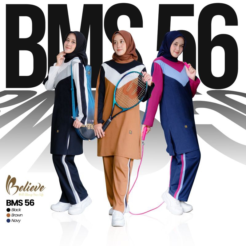 Believe Bms 56 baju olahraga senam muslimah sporty ORI katun combed 20s