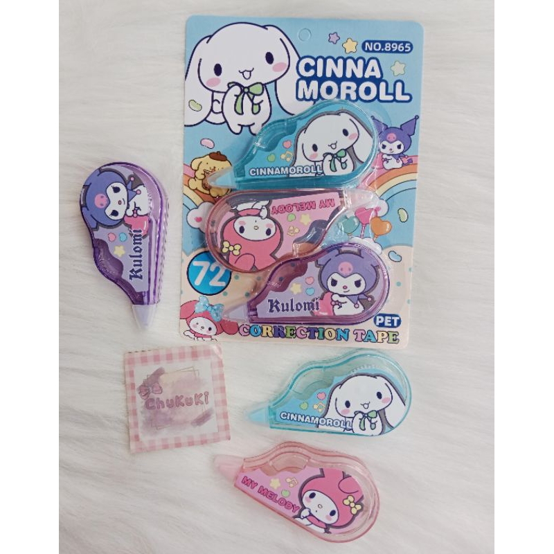 Set (3 pcs) Correction tape Tipe X tipeks pita sanrio Kuromi Cinnamoroll Melody