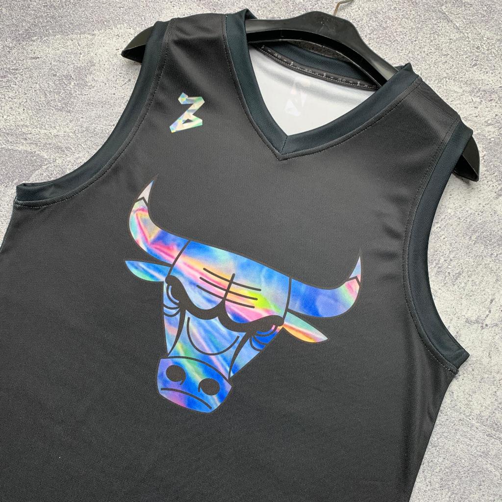 Jersey Basket Michael Jordan Chicago Bulls #23 HITAM BLACK RAINBOW – Swingman Baju Kaos Atasan