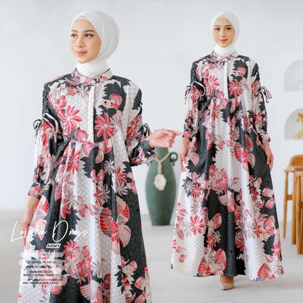 Leinka Dress Wanita Muslim Silk Motif Bunga