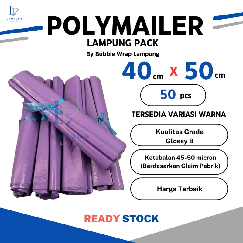 

Polymailer 40X50CM / Plastik Packing Online Shop LDPE WARNA Glossy Isi 50Pcs Lem Perekat Lampung