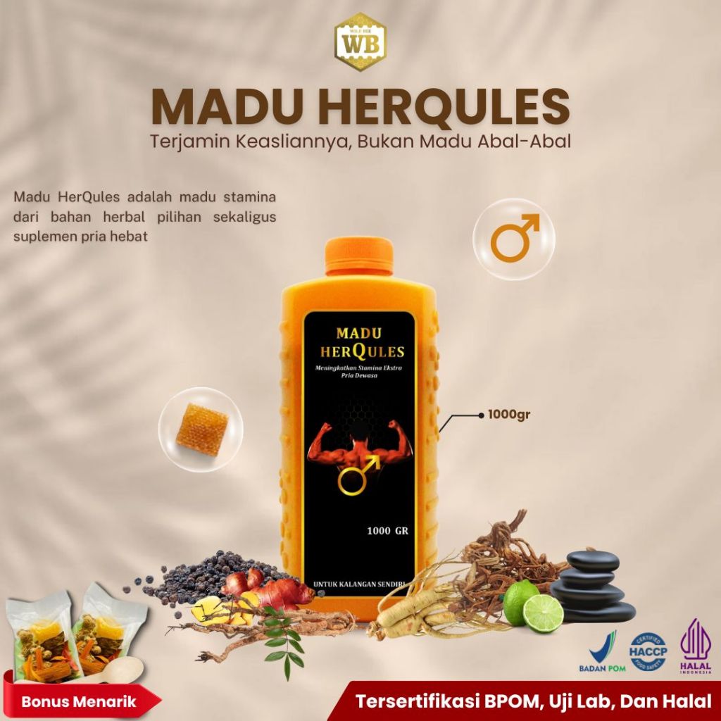 

Madu Wild Bee - Herqules / Madu Herbal- Madu Kejantanan Pria - Madu Wild Bee Garansi Madu 100%