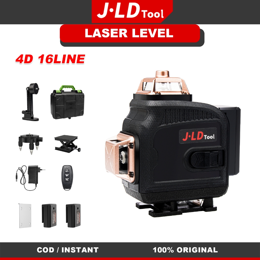 JLD Laser Level 4D 16 Line self leveling laser 360 Laser Hijau 2 baterai waterpass laser Tingkat Sel