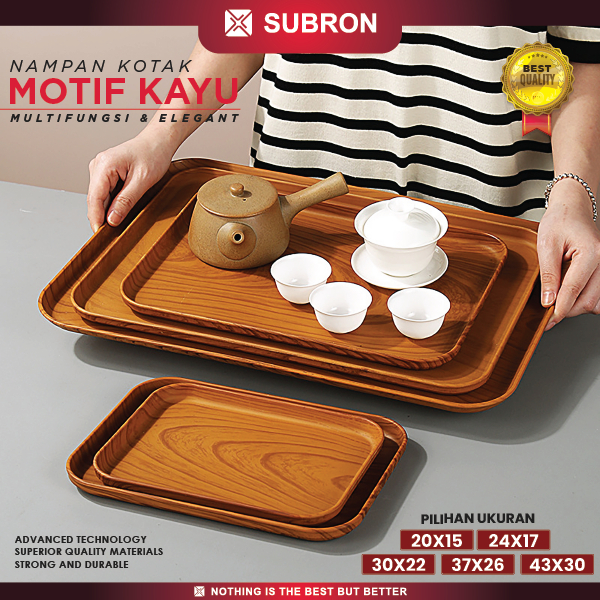SUBRON Nampan Baki Tray Plastik PP Kotak Saji Makanan Minuman Motif Kayu Multifungsi Elegan Cafe Res