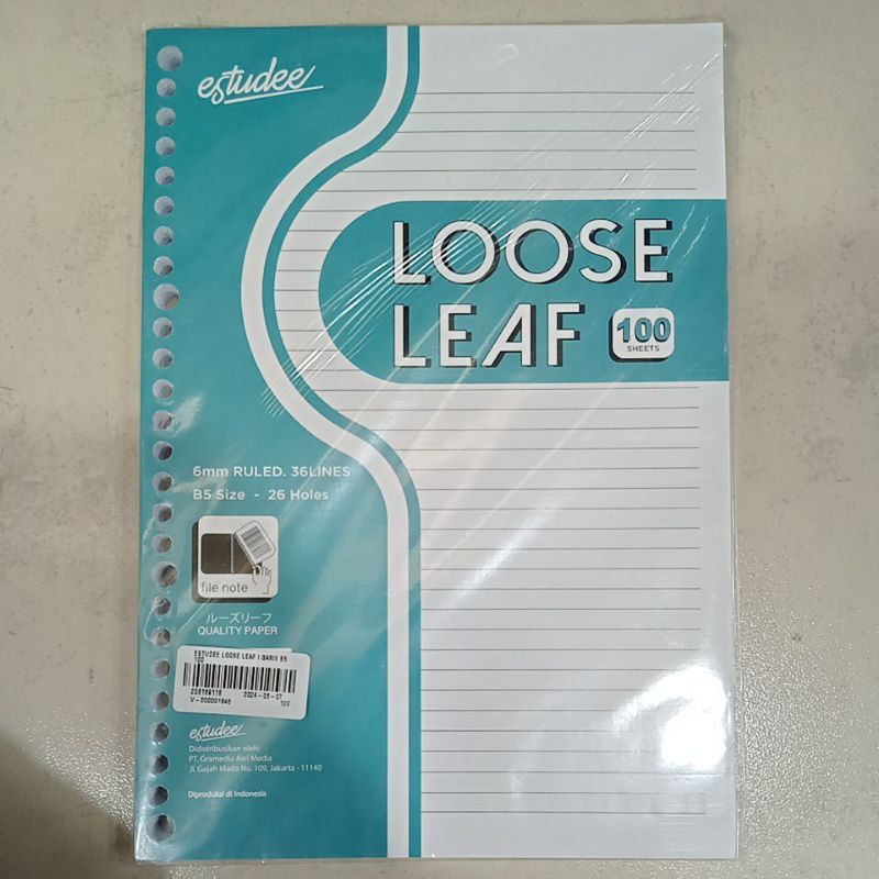

estudee loose leaf B5 bergaris isi 100 sheets
