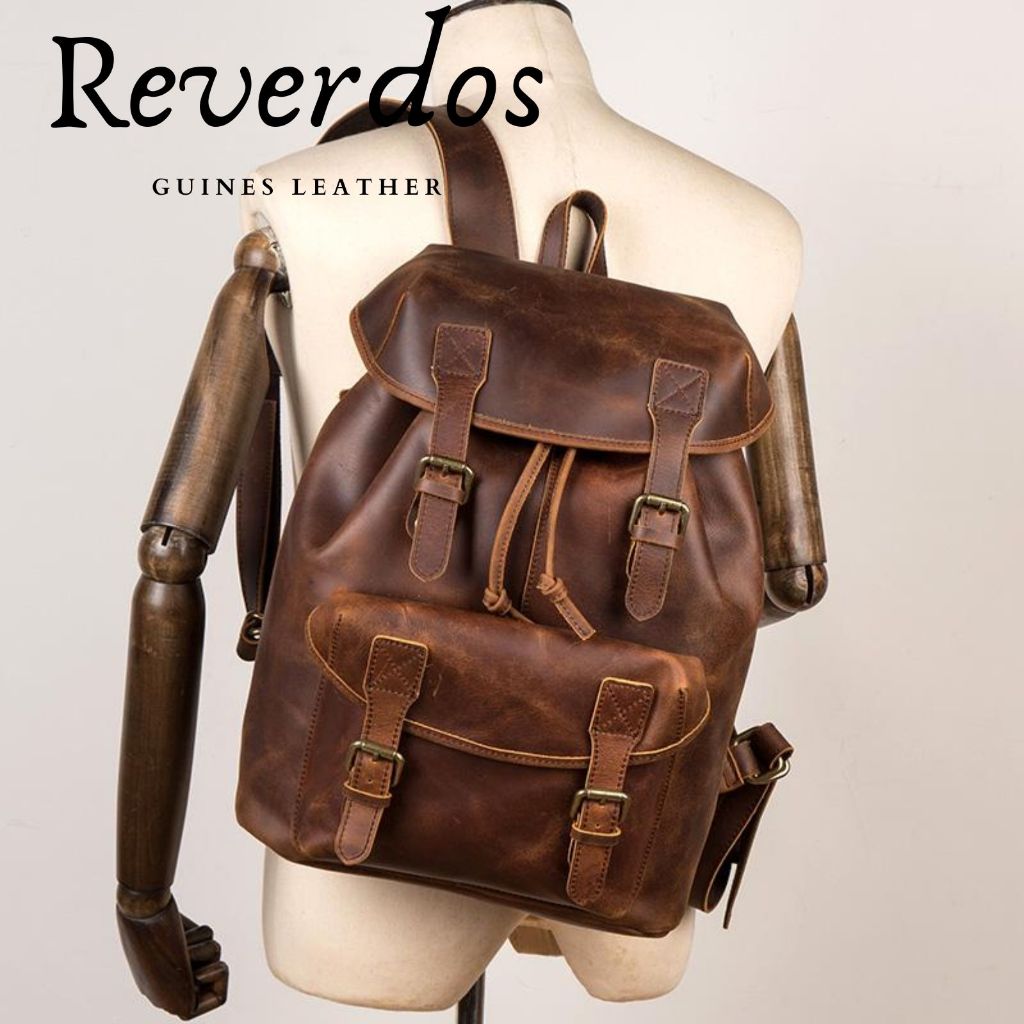 Tas Ransel Pria Kulit Asli - Tas Ransel Serut Coklat tua Kulit Asli Crazy Horse